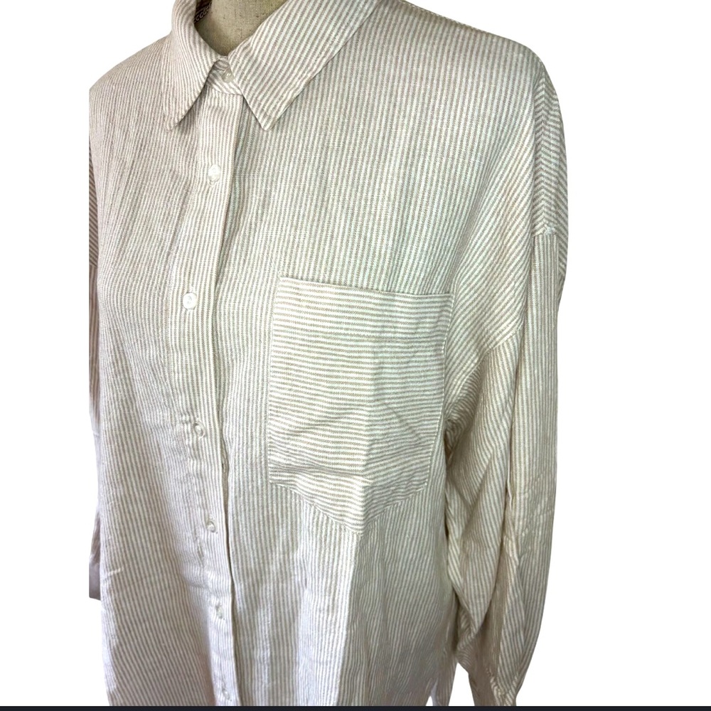 JustFab Linen Blend Top Striped oxford White/Beige